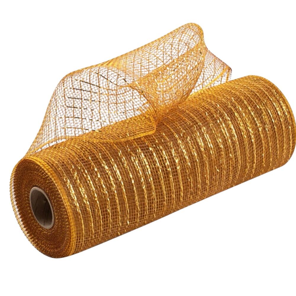 Deco Poly Mesh Ribbon Old Gold Metallic Foil 10in x30ft Roll Wreath Bows Decor